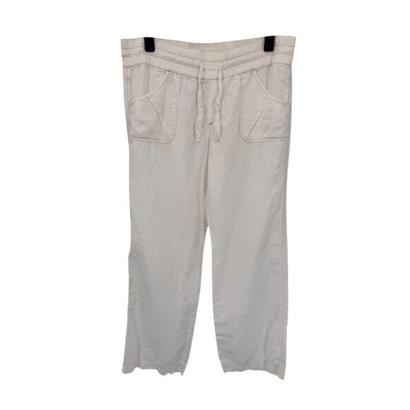 Athleta Retreat Wide Leg Lounge Pants Womens 12 White Linen Pockets‎ Tie Waist - Picture 1 of 9